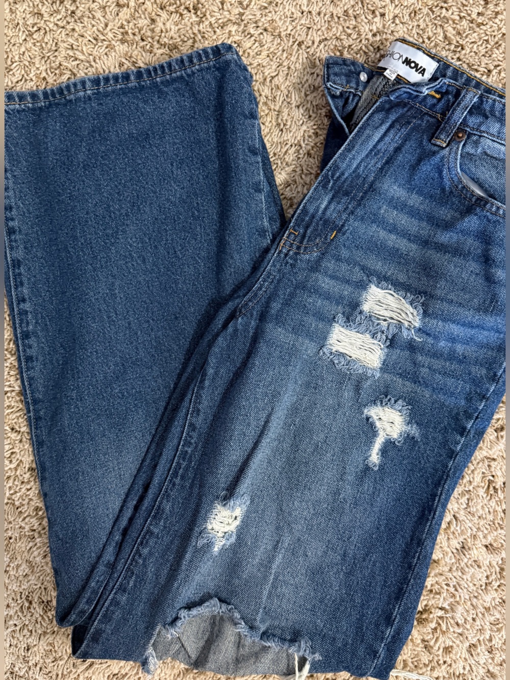Fashion Nova Distressed Blue Denim Jeans